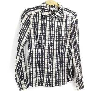 Worth Silk Blend Plaid Button Down Blouse In Black and Off White size 6